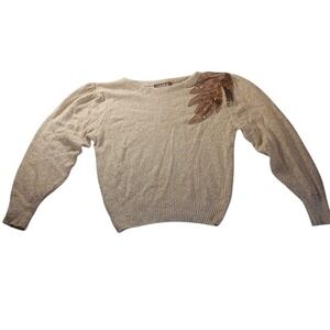 VTG‎ Raoul Petites Silk Angora Knit Sweater M Beaded Leaf Shoulder Hong Kong